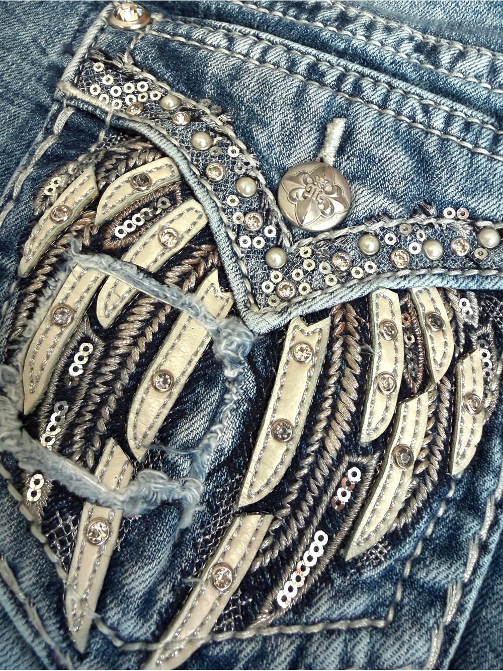 Womens Miss Me Jeans Size 30 Skinny Embellished Y2K Rhinestone angel Wing Blue - Picture 7 of 7